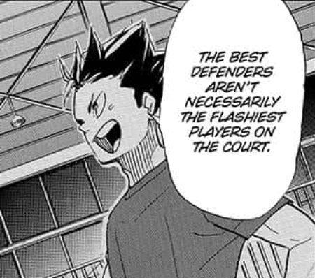 im so close to believe that nishinoya might be yaku's #1 fan

nishinoya talk about yaku's skills all the time and we know that. but the way nishinoya describe yaku?

- "the best defenders aren't necessarily the flashiest players on the court" 