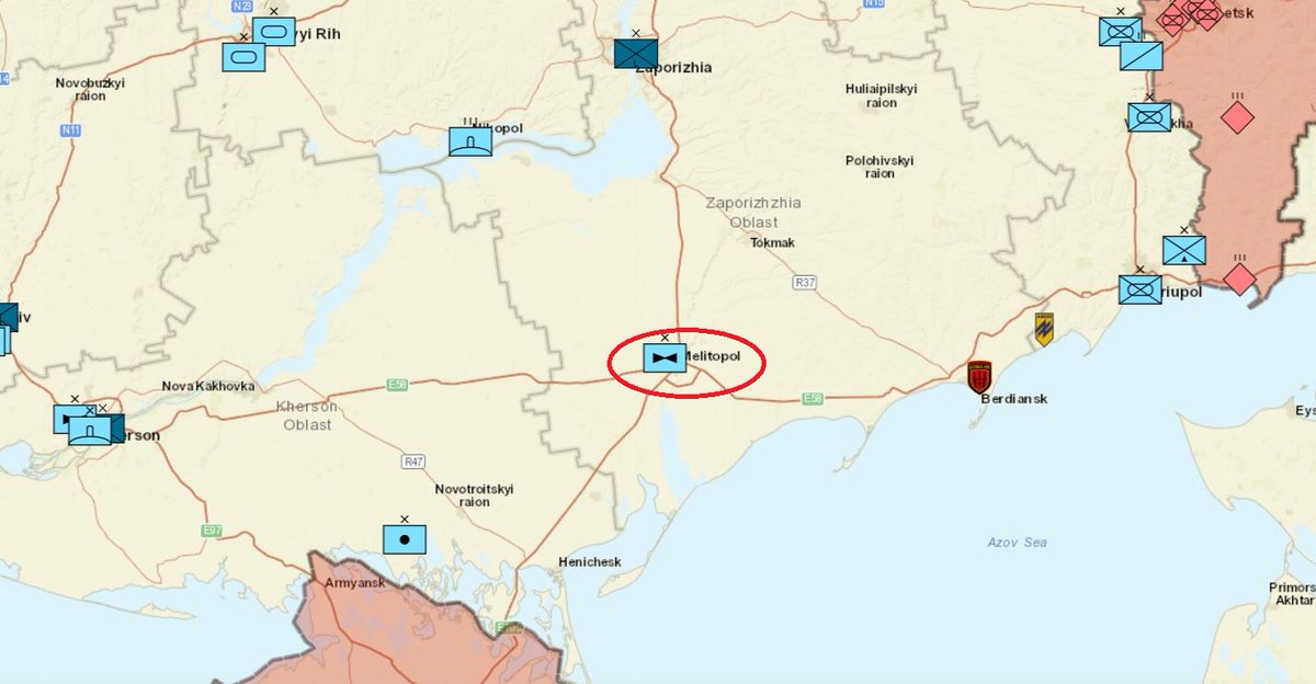 MihajlovicMike's tweet photo. It appears that Melitopol is under 🇷🇺 control. From there, the road north is to Zaporizhia and on the east is right in the rear of the Ukrainian forces in Donbas. The logical decision for 🇺🇦is to retreat ASAP meaning that the Azov sea coast may be fully under Russia's control. https://t.co/gCAKnj1JUi