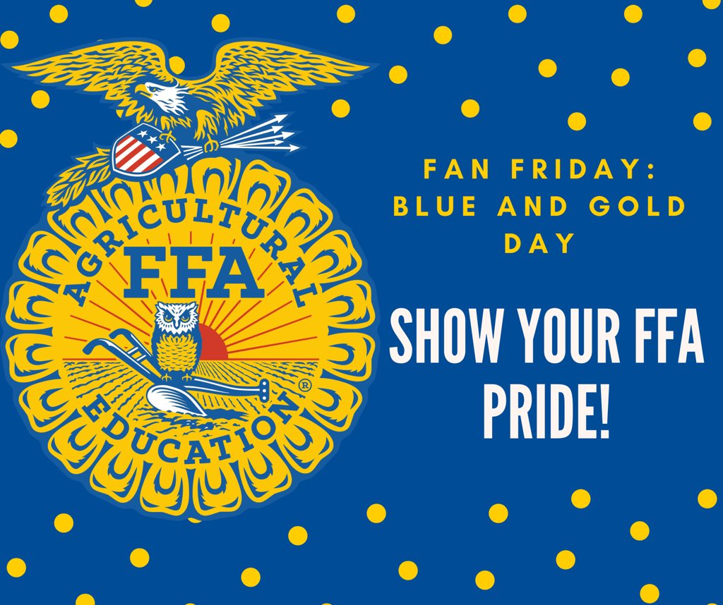 STC_FFA's tweet photo. 🚨Dress-Up Day Alert 🚨 FFA Fan Friday- wear Blue and Gold in support of the FFA! https://t.co/ujwRUHnuWs