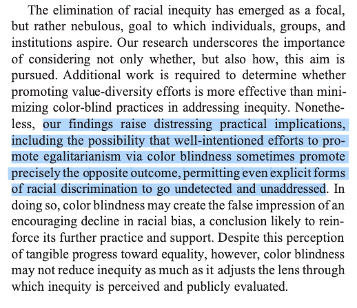 iamkelllly's tweet photo. @mrs_shintastic shouting this from the rooftop 👏also, parents raising children this way, though hopefully well-intentioned, don't understand the tangled mess of bias this leaves their kids to unravel..or not 😒 From Apfelbaum 2010 study "Blind Pursuit of Racial Equality" https://t.co/ig6wOxv3Eu https://t.co/3zW1I4MfMD