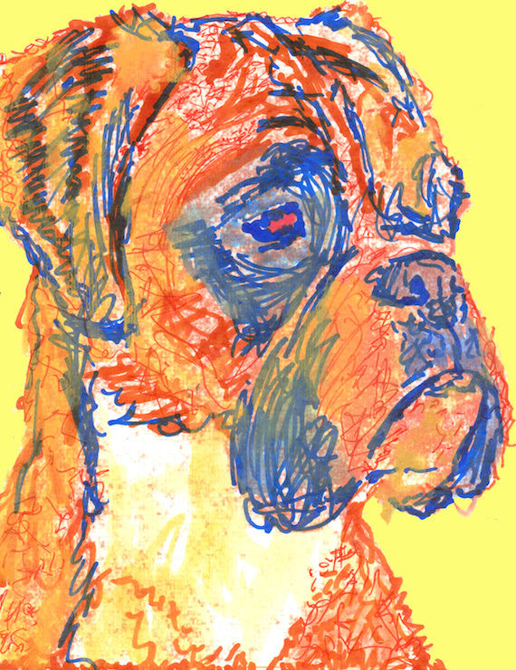 Boxer Dog Painting art Print of Original dog painting Yellow -Boxer dog gift idea oscarjetson.com/products/boxer… #art #painting #decor