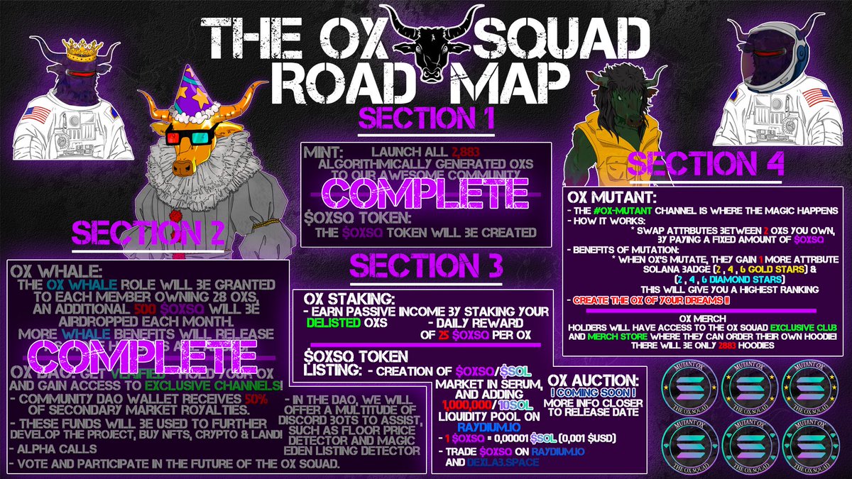 The <a href="/TheOxSquadNFT/">The Ox Squad</a> was my very first mint in the #SolanaNFTs space, but then it was rugged,and then I became apart of the new team derugging the project look what I’m apart of now, a new road map!