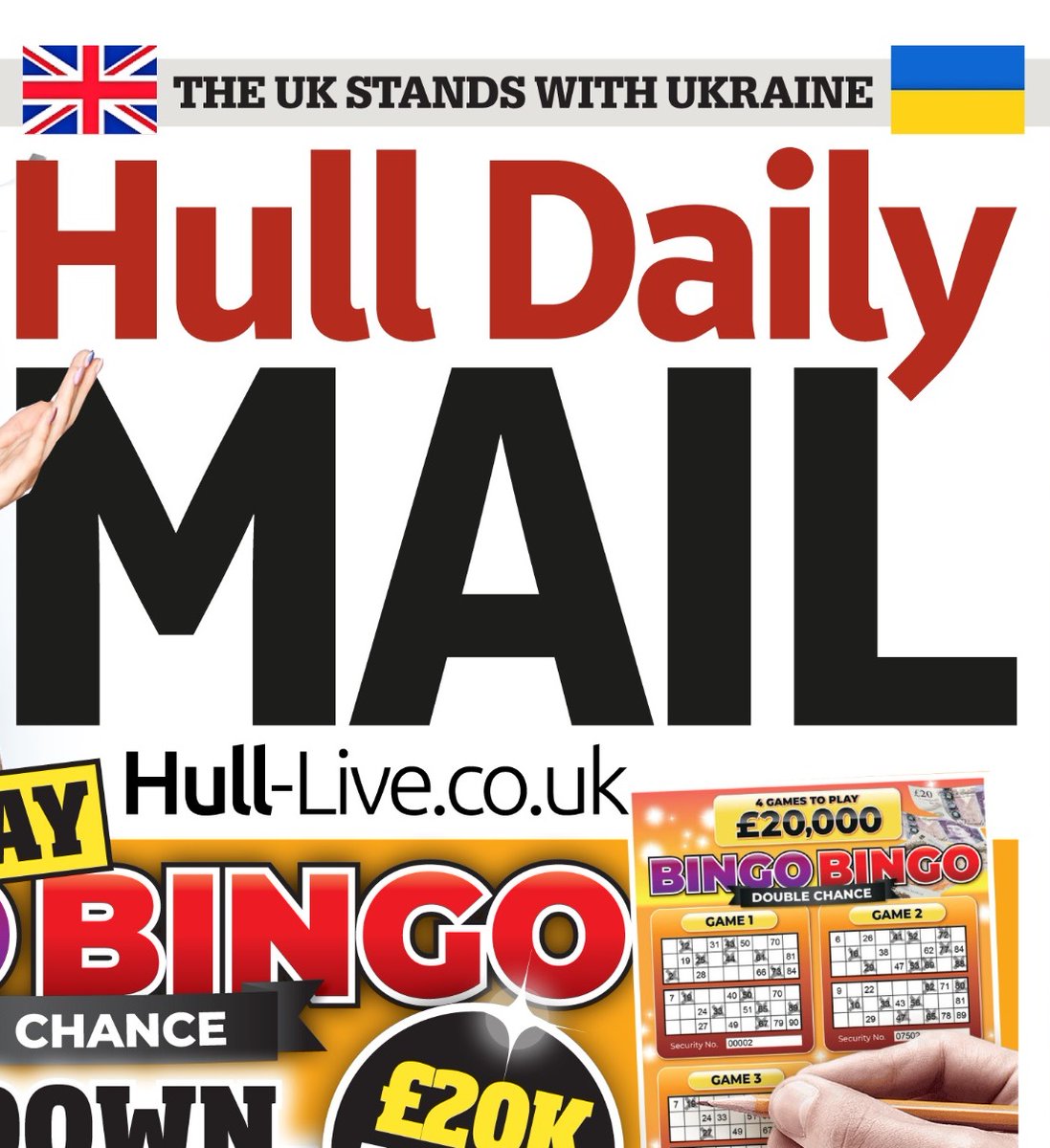 Friday's front page from <a href="/hulllive/">Hull Live</a> #ukraine  #TomorrowsPapersToday Local and national coverage hulldailymail.co.uk