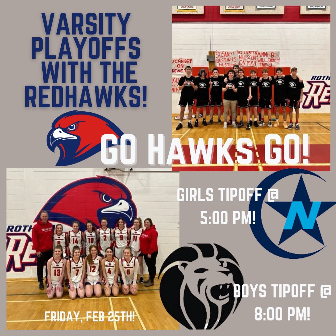 RothesayHigh's tweet photo. 🚨🏀Varsity Boys &amp; Girls are hosting a Regional double header on Friday, Feb 25th at 5:00 and 8:00 pm! 

Let‘s fill the gym with ❤️ and 🤍 and support our teams! 

$2 for students, $5 for adults! 

#GoHawks https://t.co/sZ8cigKL6p