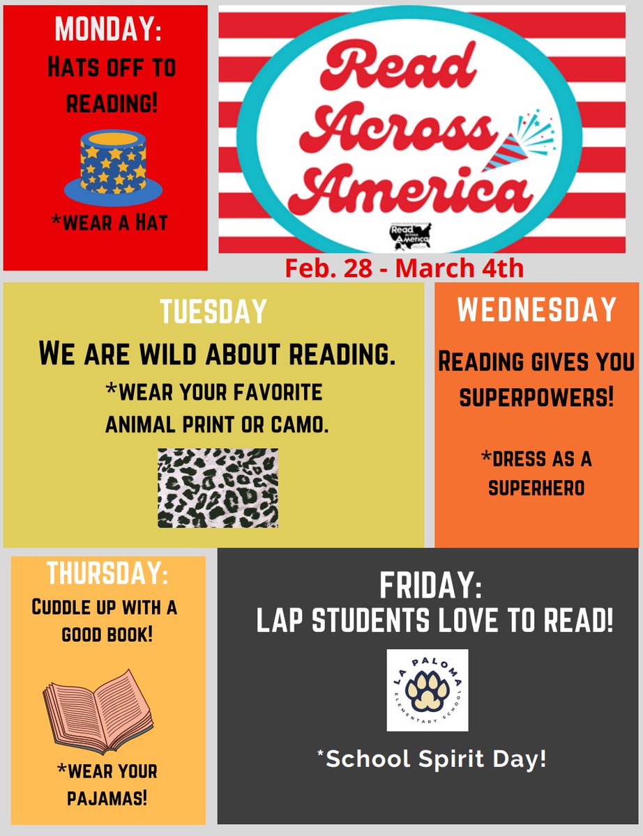LaPalomaElem's tweet photo. Help us celebrate Read Across America Week! ¡Ayúdanos a celebrar la Semana de la Lectura! #FUESD #lapalomawolves https://t.co/U9ZdCftAqo