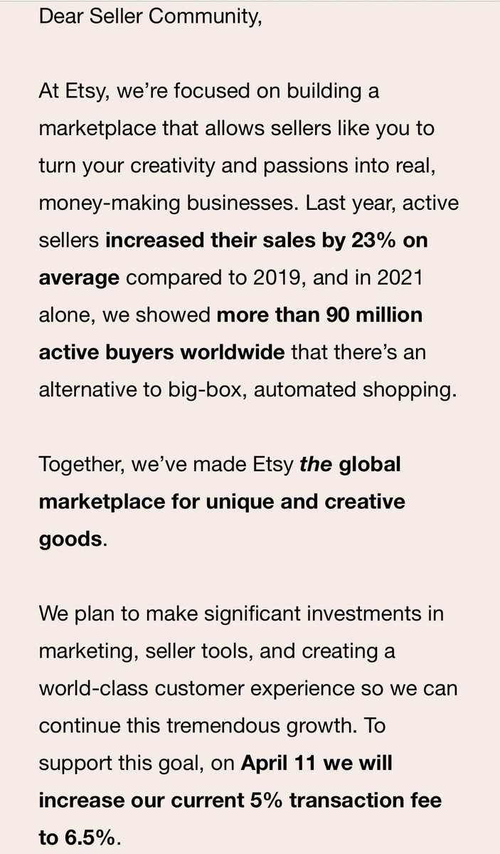 gothspiderbitch's tweet photo. “Etsy has made so much money off your labor! Sure, we still keep your income for 45 days after each sale due to an unverified report, shadowbanned your shop after you “made too many sales”, and literally told people it didn’t exist, but we need more of your money to do nothing!” https://t.co/C9DTbvaOU3