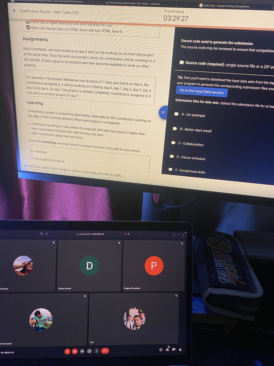 prateek_0041's tweet image. Participated in Hashcode qualifying round 2022. New team with less experience, but we analysed the problem and had many ideas to optimise the problem, waiting for @Errichto 's clear explanations,to know where we lacked. @kunalstwt 's insights will also be great #googlehashcode