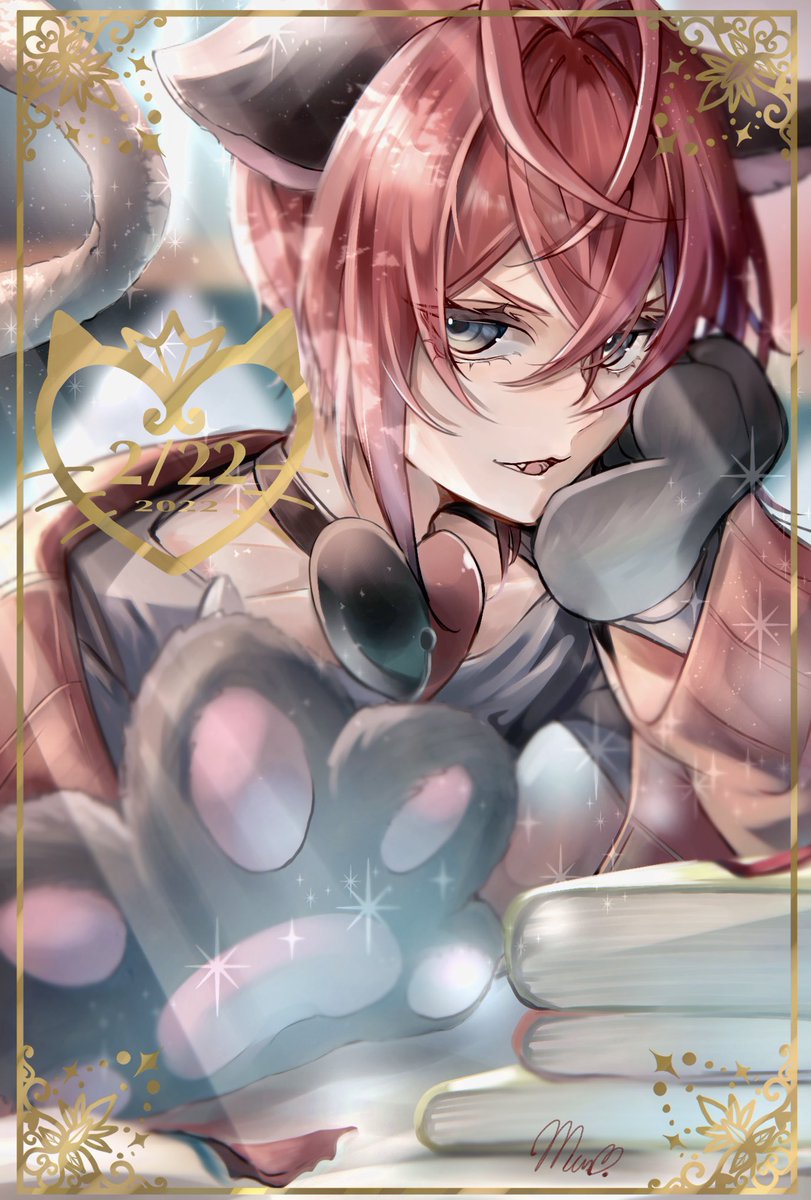 1boy male focus animal ears cat ears tail red hair solo  illustration images