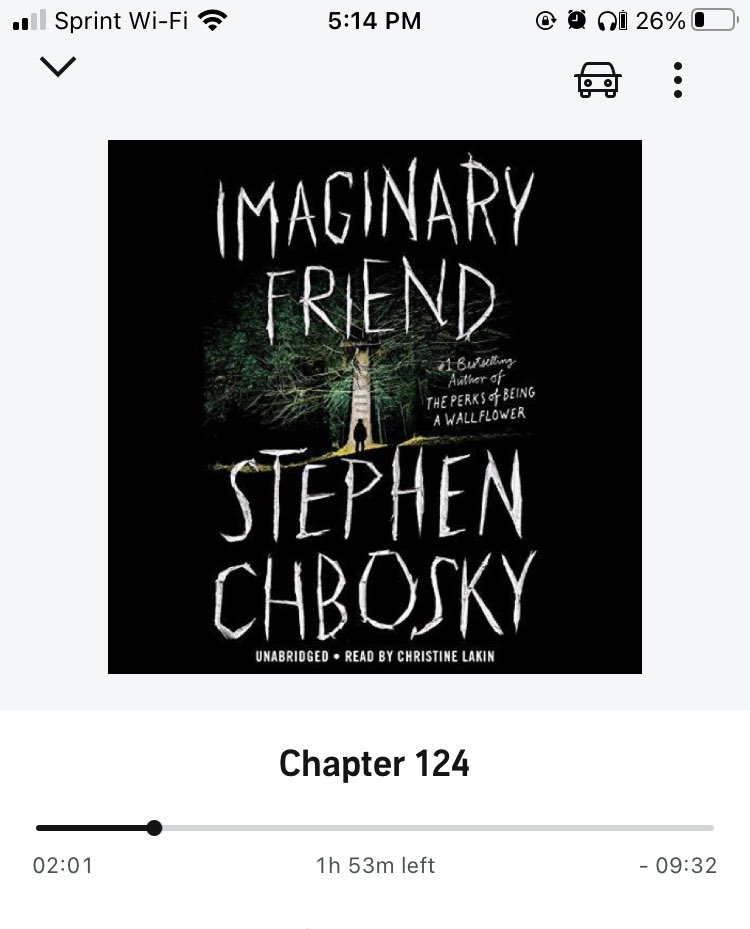 You know the feeling: a movie so creepy you half-cover your eyes, tense body curled away, popcorn forgotten? That’s the audiobook IMAGINARY FRIEND. I brace myself every time I press play. LOVE IT. Author <a href="/StephenChbosky/">Stephen Chbosky</a> &amp; narrator Christine Lakin <a href="/yolakin/">ENKI</a> are terrifying together!