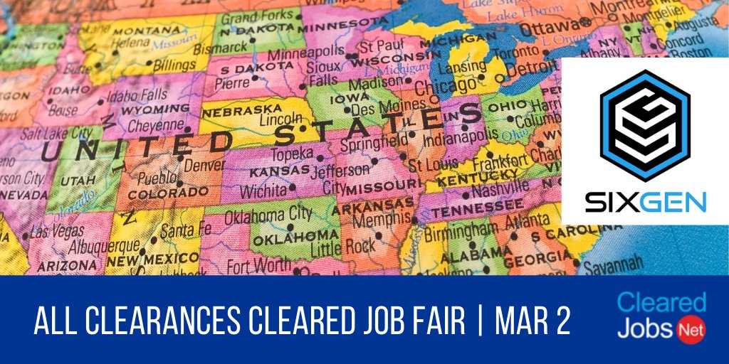 ClearedJobsNet's tweet image. Chat with @SixGenInc at the March 2 Nationwide Virtual #ClearedJobFair clearedjobs.net/job-fair-compa… #CyberAnalyst #ExploitDeveloper