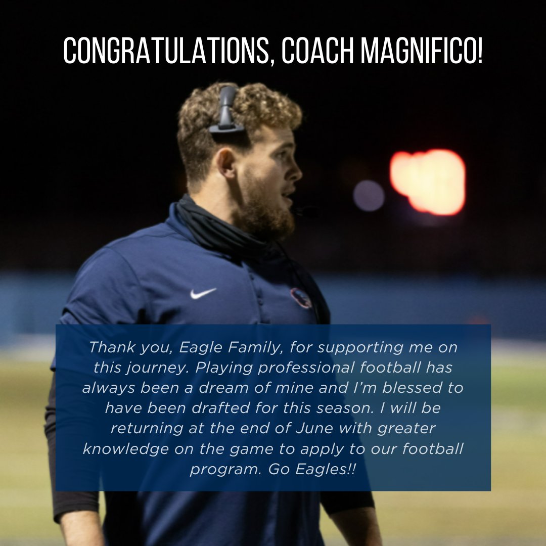 We are so proud of Coach Joey Magnifico on being drafted by the USFL's Michigan Panthers! Magnifico will be leaving the team in the very capable hands of interim head coach Darrell Lackland from March through his return in June. #goeagles <a href="/johnvarlas/">John Varlas</a> <a href="/memphispreps/">CA Prep Sports</a> <a href="/joeymagnifico1/">joey magnifico</a>