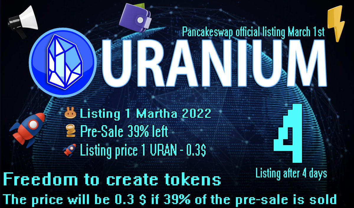Coin_Hub_News's tweet photo. ⚡️URANIUM DIGITAL⚡️
Video instruction
https://t.co/Xa8eaZlzPd
Free 🎁 210 (URAN) Tokens 
Reward 🎁 for a referral 100% = URAN
⚡️Listing Pancakeswap after 4 days⚡️
✅👇 Project Link :
https://t.co/zI1p85eEEq
✅👇 Airdrop Link :
https://t.co/q0Za6W0wFn https://t.co/ORYdXUzPMh