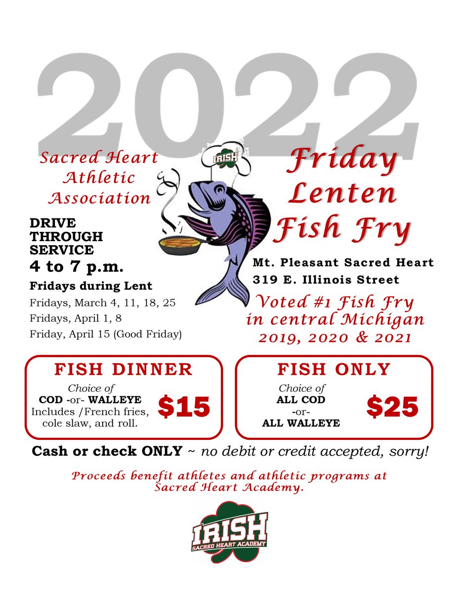 This coming Wednesday, March 2, is Ash Wednesday and the beginning of Lent. While this is a time of prayer, fasting, and almsgiving, it is also the time for central Michigan's award-winning Friday Lenten Fish Fry.  That's right, they start next Friday, March 4!