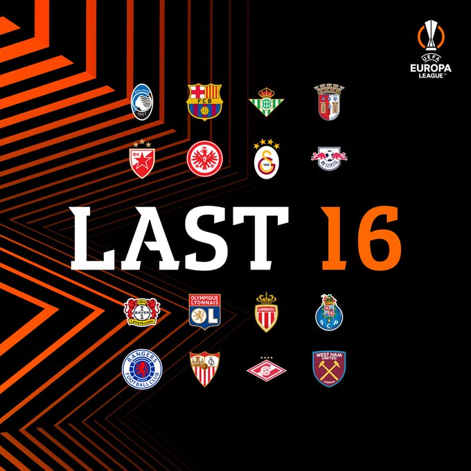 UEFA Avrupa Ligi son 16 turuna kalan takımların yer aldığı görsel
