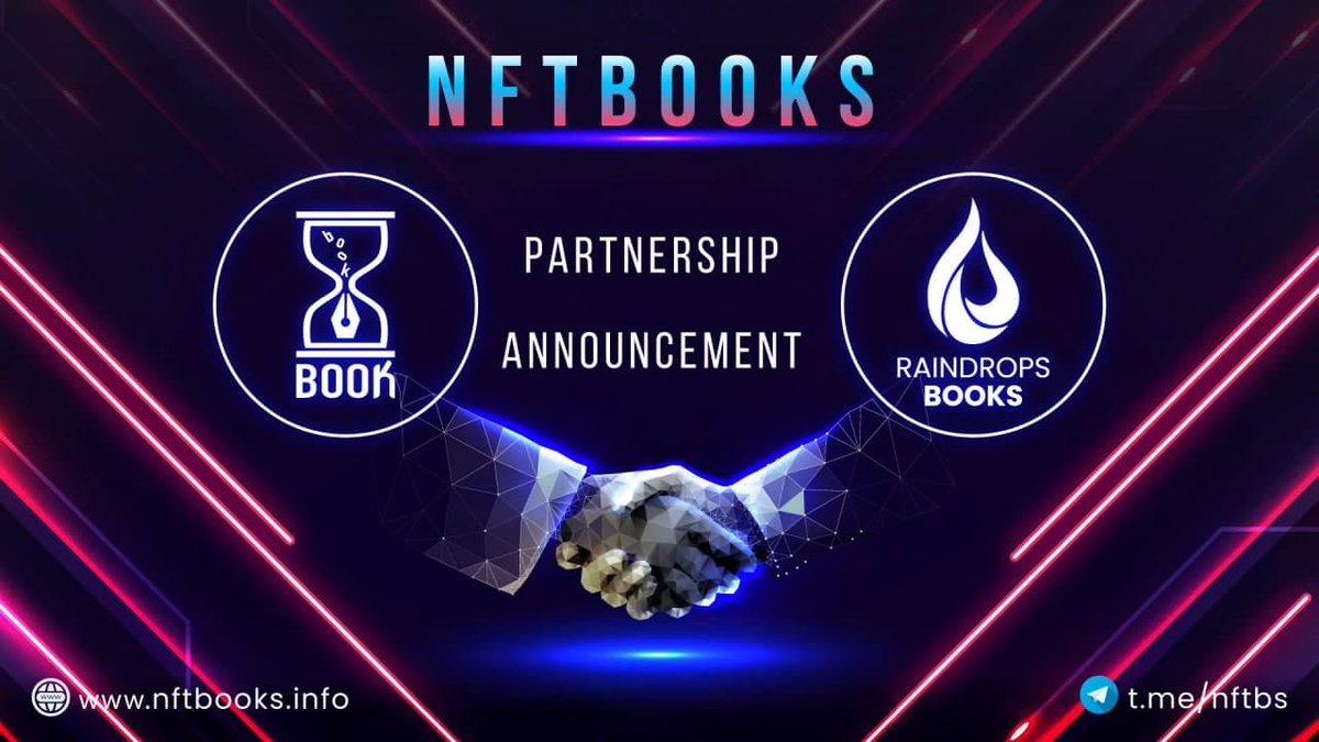 Today we are excited to announce the partnership between #NFTBOOKS and #Raindropbooks the company owns more than 2000 book copyrights and can connect thousands of authors to #NFTBOOKS in the near future.

#WeAreRealBookers #PublishEcosystem #BookSwarmArmy $NFTBS