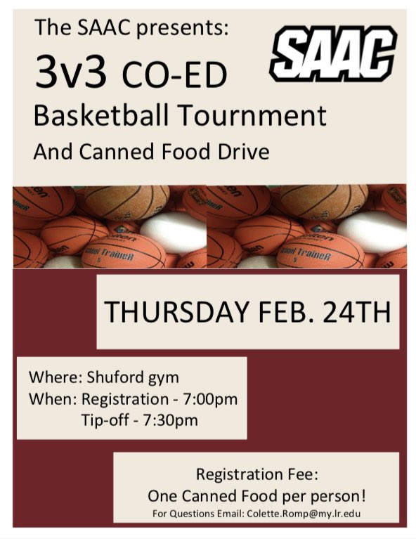 lr_saac's tweet photo. ITS NOT TOO LATE!!!! Come out to SHUFORD GYM tonight at 7 for the Co-Ed 3v3 tournament!! Staff and students are all welcome!! Winning Prize is a 3v3 Tournament Champion t shirt!!!! See you there!!! https://t.co/S8nagBEzy7