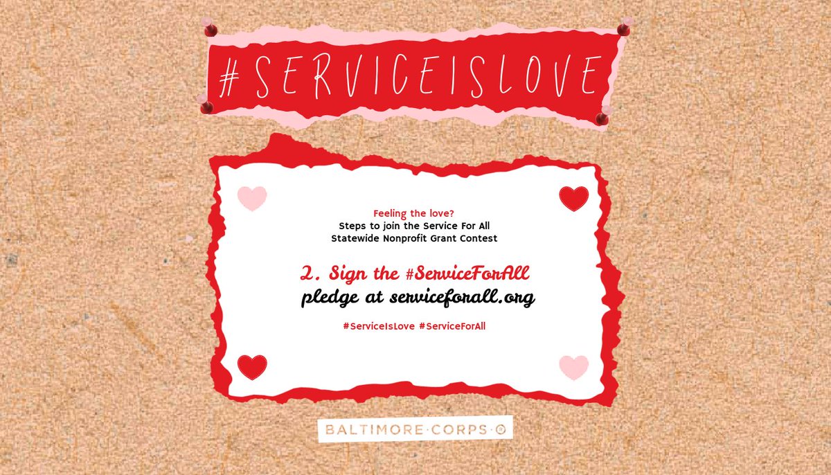 BaltimoreCorps's tweet photo. Here is how you can join the #ServiceForAll movement!
Don't forget to submit your service love story by March 31 to https://t.co/JmUPFk1Khk for a chance to win one of FIVE $3,000 grants to the nonprofit of your choice! #ServiceIsLove https://t.co/bKoKT1ExaJ
