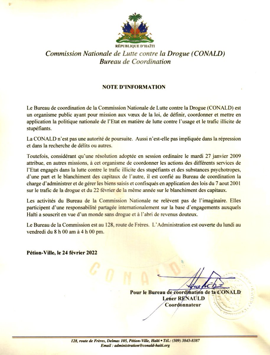 CONALDHaiti's tweet photo. Note d’information de la @CONALDHaiti en date du 24 février 2022. #Haiti https://t.co/2Umtc9Pc4U