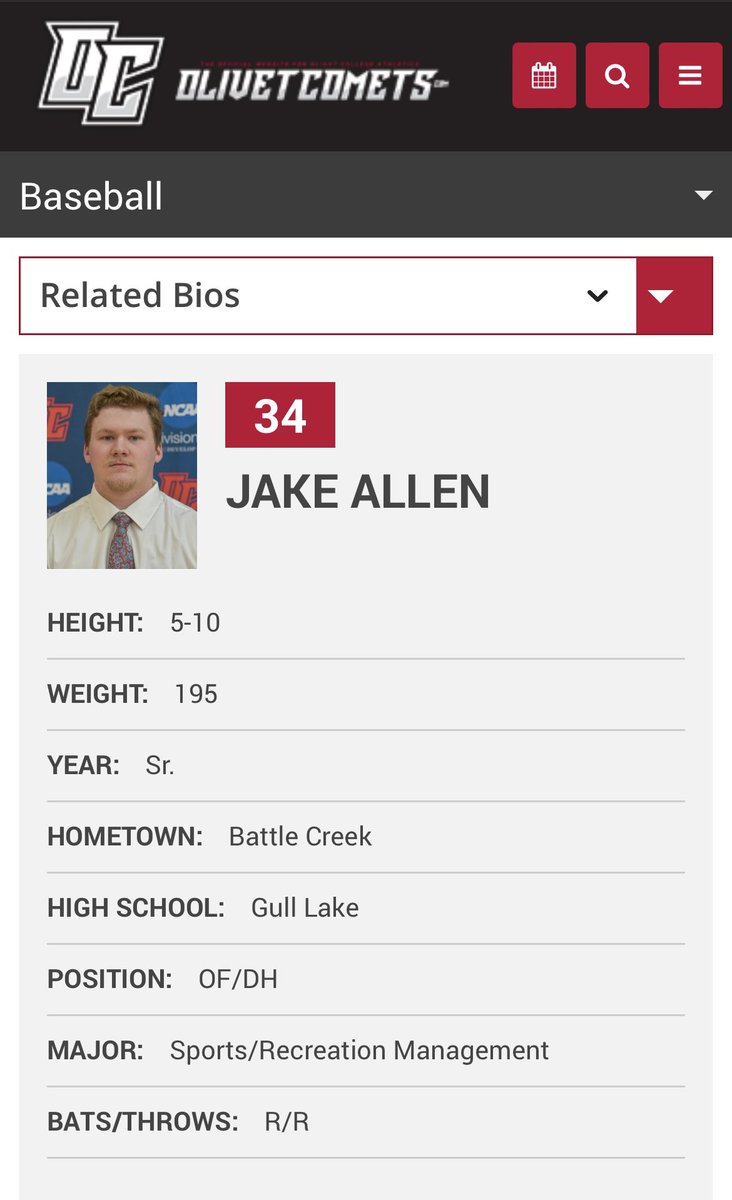 BaseballGL26's tweet photo. Spreading more love to all GL Alum out there still grinding on the diamond! Today we have @JacobAllen13 He is in his Senior season @OlivetBaseball1! Good luck with your season Jake! https://t.co/NjuwnHDGNm