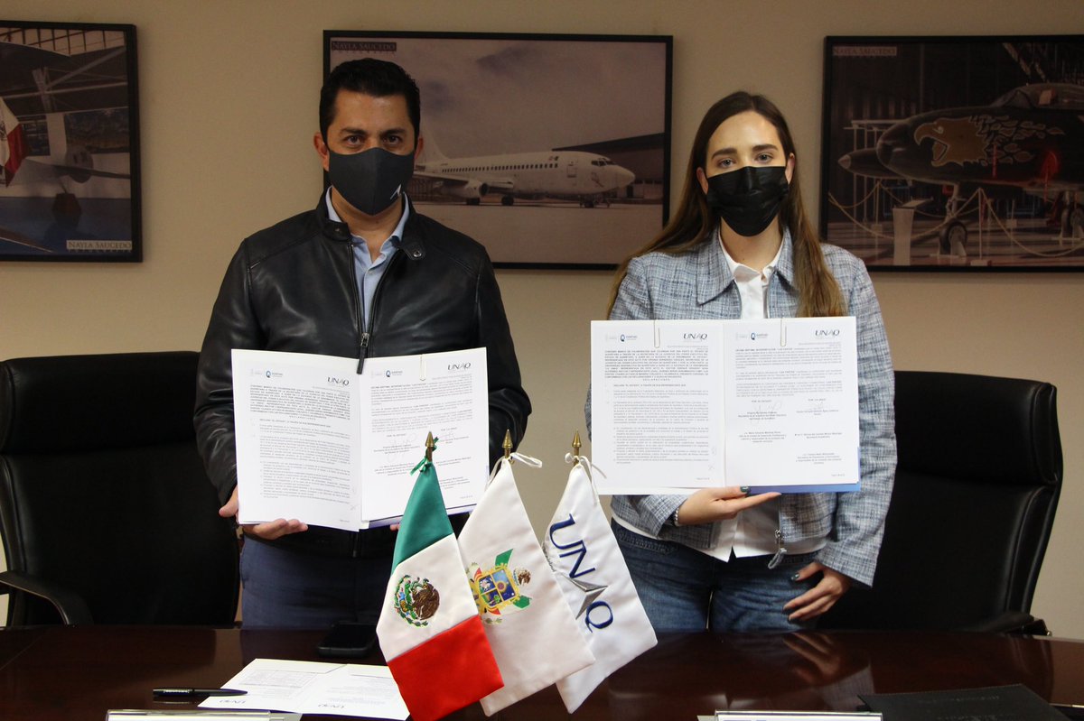 UNAQmx's tweet photo. La #UNAQ ✈️ y la @SejuveQro firmaron un convenio de colaboración con el objetivo de realizar diversas actividades y seguir volando juntos en este #CieloDeOportunidades ✍️ 

¡Muchas gracias por su visita y su colaboración! 🤜 🤛 https://t.co/v9stFxxPvn