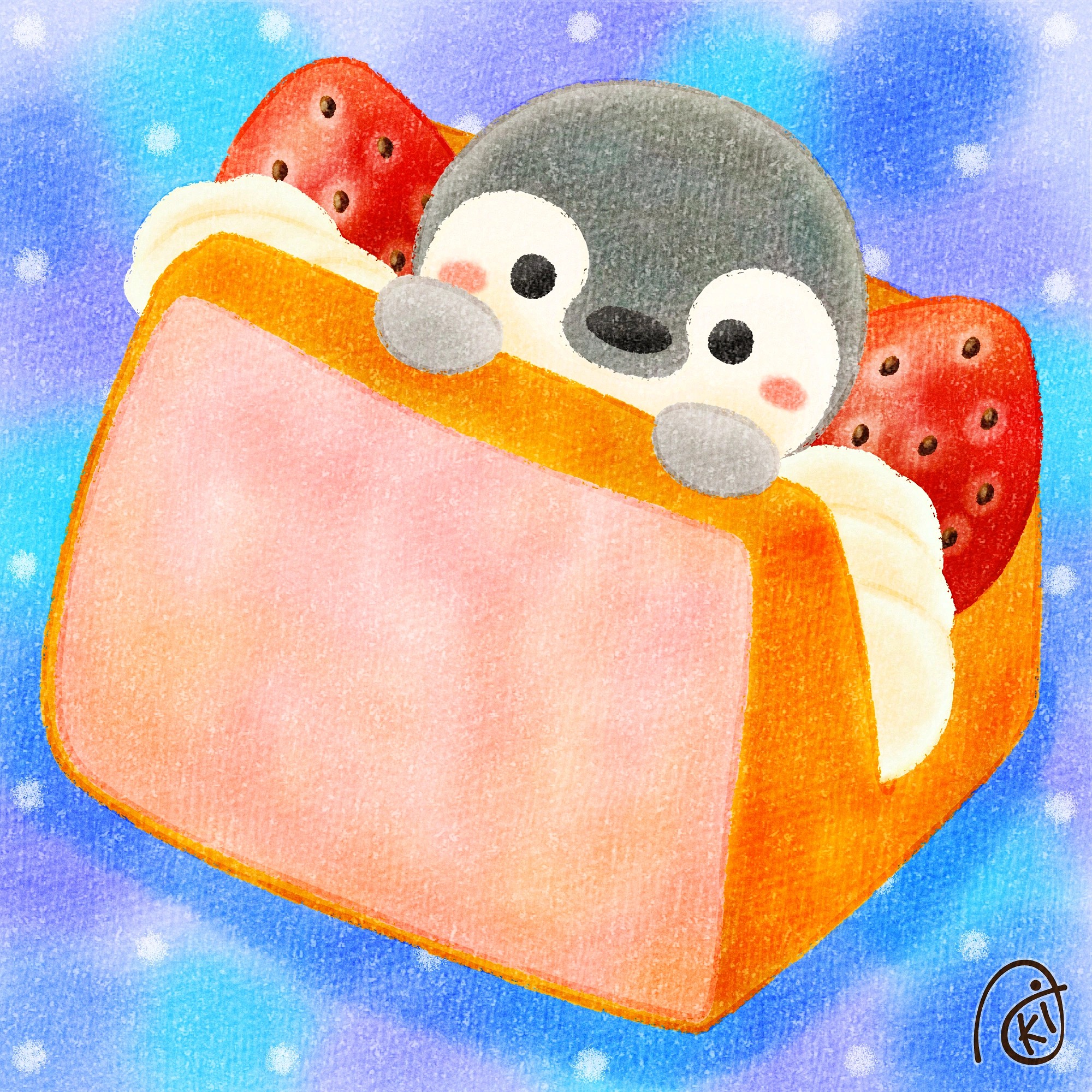 Aki いちごシフォンケーキ イラスト お絵描き ペンギン コウテイペンギン いちごシフォンケーキ T Co E9eb6sml4t Twitter
