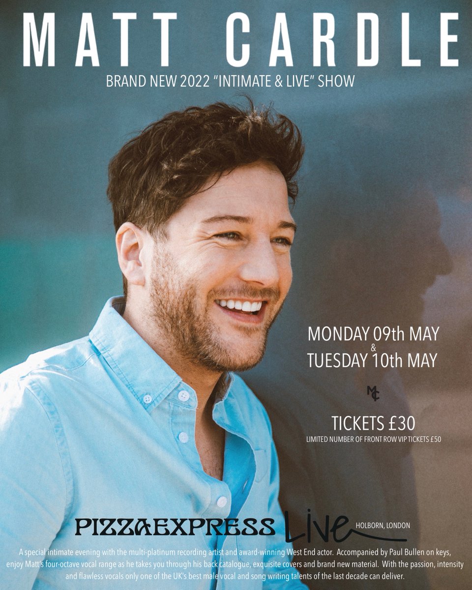 M A T T C A R D L E (@mattcardle) on Twitter photo Two intimate #London shows <a href="/pizzajazzclub/">PizzaExpress Live</a> 🎸Joining me on stage will be the incredible <a href="/PaulBullenMusic/">Paul Bullen</a> & <a href="/Phil_Donnelly/">Phil Donnelly</a> ❤️ I can't wait to see you🙏🏼 Grab a ticket below xx
pizzaexpresslive.com/whats-on/matt-… Two intimate #London shows <a href="/pizzajazzclub/">PizzaExpress Live</a> 🎸Joining me on stage will be the incredible <a href="/PaulBullenMusic/">Paul Bullen</a> & <a href="/Phil_Donnelly/">Phil Donnelly</a> ❤️ I can't wait to see you🙏🏼 Grab a ticket below xx
pizzaexpresslive.com/whats-on/matt-…