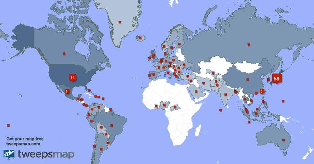 My followers live in Japan (59%), USA(14%)... Get your map: https://t.co/6XB95Tibwf 