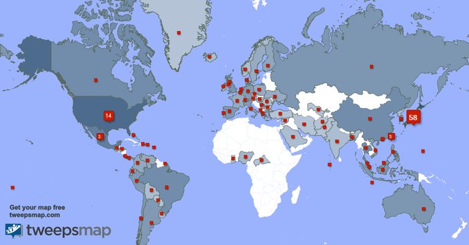 My followers live in Japan (59%), USA(14%)... Get your map: https://t.co/6XB95Tibwf 