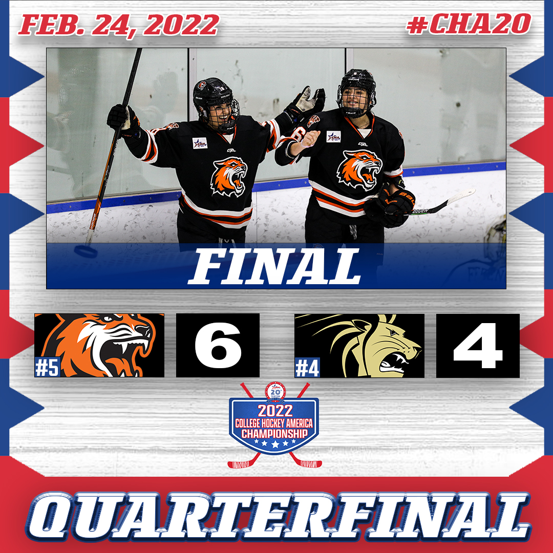 CHAWomensHockey's tweet photo. Final from Tennity Ice Pavilion. @RITWHKY defeats @LU_Hockey 6-4 to advance to the semifinals thanks to a hat trick by Abby Davies, the first hat trick by an RIT player in CHA postseason history! They will face No. 1 @CuseIce tomorrow at Noon ET.

#CHA20 | #RoadToTheCHAmpionship https://t.co/UMtGIBl0Vb