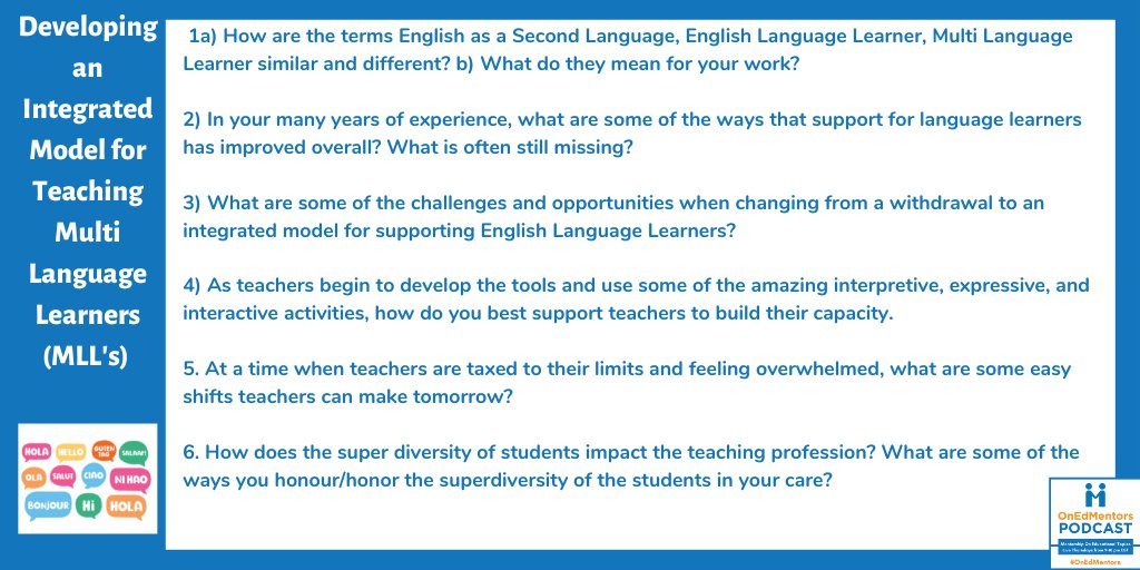 TheMentoree's tweet photo. Looking forward to listening to @MsSalvac, Nandini Parbhakar, and @marisofos speak about Developing an Integrated Model for Teaching Multi Language Learners #MLL on https://t.co/RfCEDMzovF from 9-10 pm EST. Here are the ❓ that tonight's #OnEdMentors panel will be addressing.#ELL https://t.co/1x5LSq2JxY