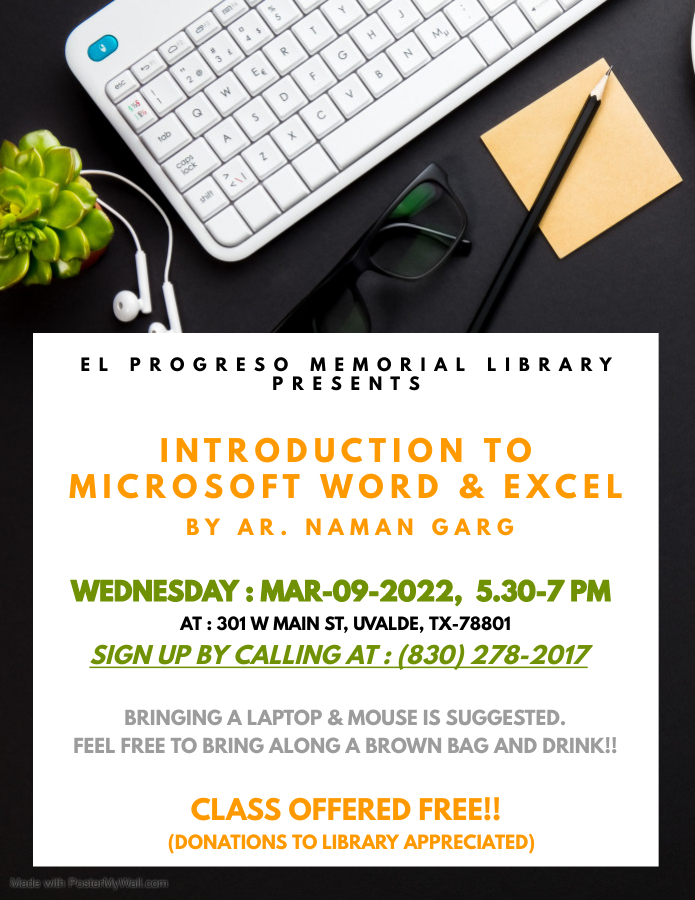 Microsoft Word and Excel classes has been rescheduled to March 9!
#classes #library