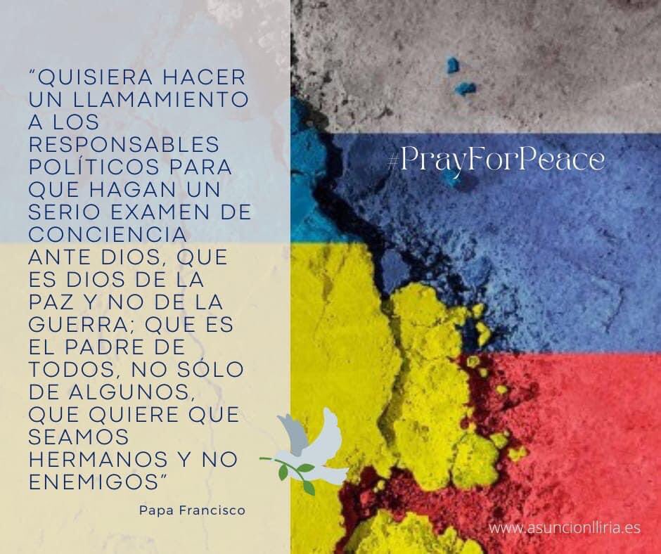 “Señor, haz de mi un instrumento de tu Paz”🕊
Ante las noticias que nos llegan hoy desde Ucraina, nos unimos a la oración por la #pazUcrania 
Oramos para que la palabra sustituya a las armas y nazca en los corazones de los gobernantes la semilla del entendimiento y la concordia