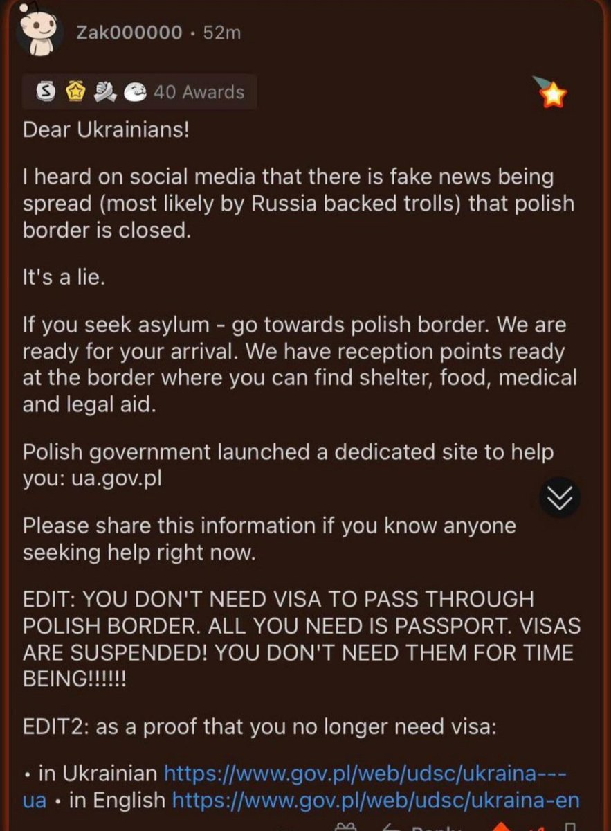 Ukrainians please go to Poland to seek asylum, shelter, food, medical and legal aid! NO VISA NEEDED.
#Ukraine #asylum #UkraineInvasion #UkraineConflict #UkraineUnderAttack