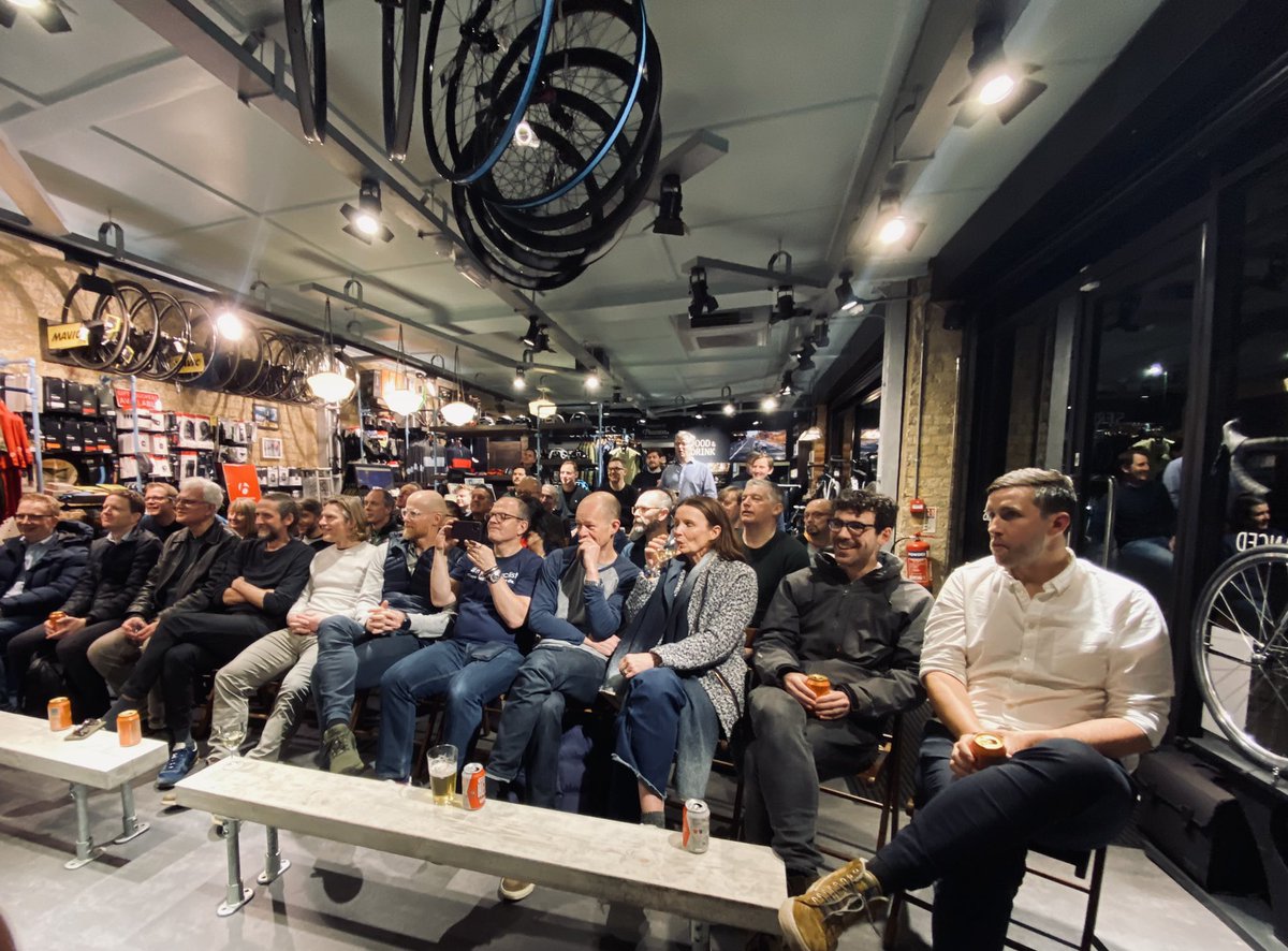 A lovely evening. Thank you Will &amp; Guy <a href="/pearsoncycles/">Pearson Cycles</a> for hosting such a warm event. And thank you also inspiring panel - <a href="/markwilliamson/">Mark Williamson</a> <a href="/velophysio/">velophysio</a> <a href="/CERINOC/">Christine O'Connell</a> and great humoured audience.