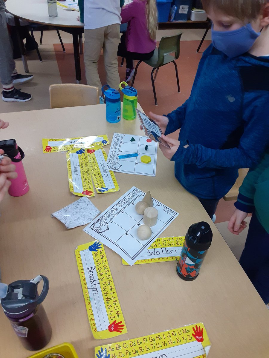 mrsbowesteaches's tweet photo. Today we became shape detectives.
We had to read, discuss and solve each task card with our group. Once we had the answer we visited Mrs. Bowes to receive a shape piece. The goal was to receive a shape for each blank on our gameboard. #teamwork #mathvocab #gamesinmath https://t.co/sEgeKVZZRk