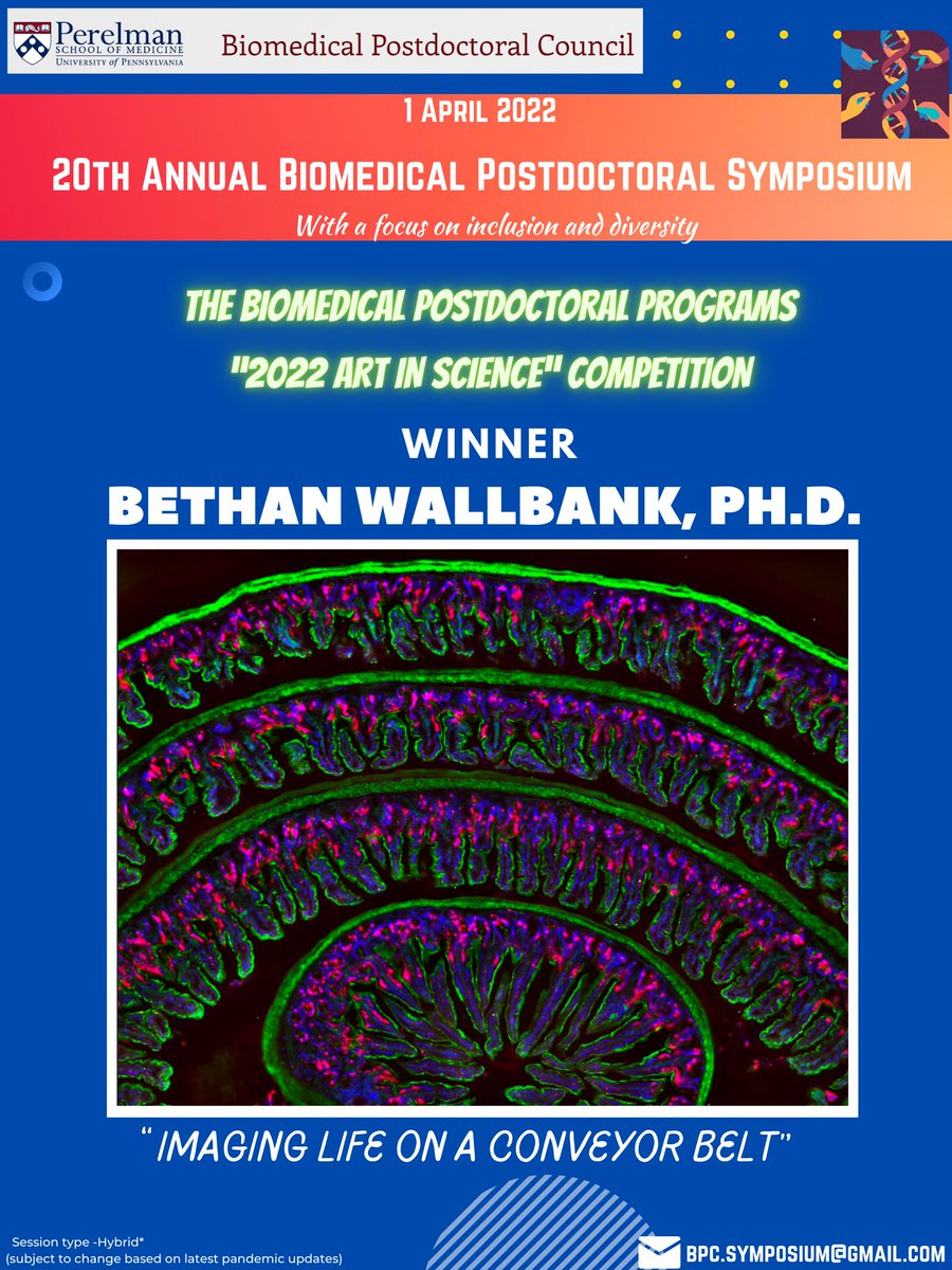PennPPA's tweet photo. Hearty congratulations to the Winner of the @PennBPP “Art in Science” competition for the 20th Annual Biomedical Postdoctoral Research Symposium-
Dr. Bethan Wallbank (@BethanWallbank ) from @striepenlab @pennvet
#UPennBPC #BPCSymposium22 #ArtinScience #PennPostdocs https://t.co/vAVrKfpZsT