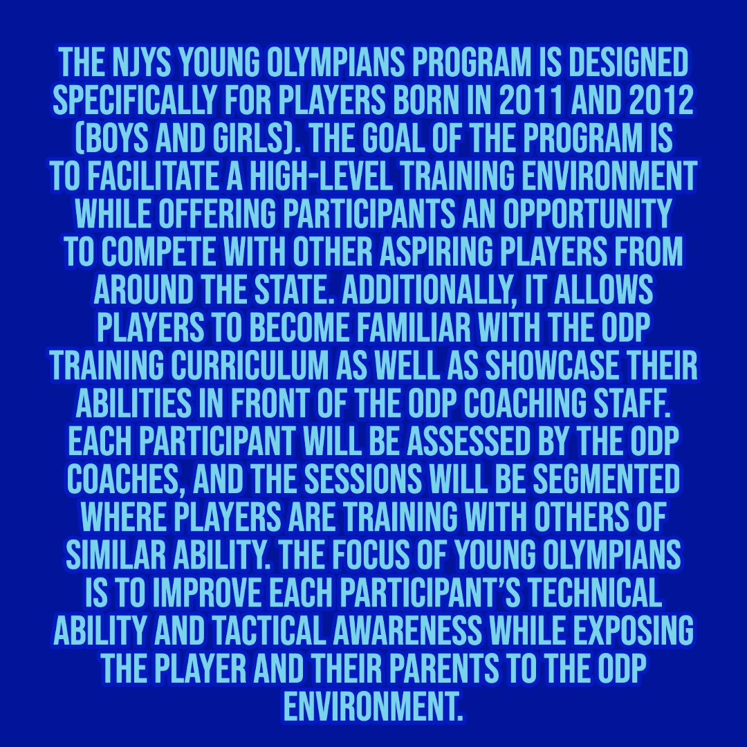 Check out the information attached about the New Jersey Youth Soccer Young Olympians Program for boys and girls who were born in 2011 and 2012! 
Register here: njysodp.com/Default.aspx?t…
Additional Information: njysodp.com/Default.aspx?t…
<a href="/NJYouthSoccer/">NJ Youth Soccer</a>