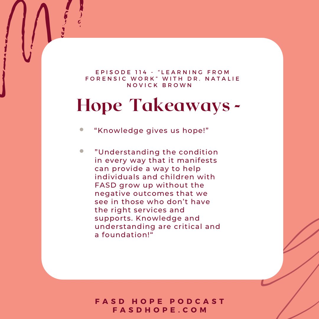 fasdhope's tweet photo. #HopeTakeaways from @fasdhope guest, Dr. Natalie Novick Brown, editor of "Evaluating Fetal Alcohol Spectrum Disorders in the Forensic Context". Episode 114 of the #fasdhopepodcastseries “Learning From Forensic Work” is available where you find your #podcasts.
#FASD #fasdbook https://t.co/cxPF7O3fJx