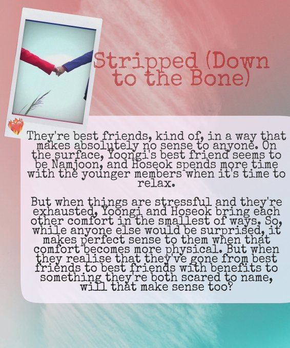 AmberIDisease's tweet photo. ❤️‍🔥Stripped (Down to the Bone)🛏️
🔥Sope/Yoonseok
🔥Explicit 🔞
🔥Multichapter
🔥Written for: @sopematesfest (thank you mod for the summary template 💗)
🔥Friends to FWB to Lovers, smut, soft, canon
🔗https://t.co/HAdR1sqN33 https://t.co/Z2mHK5ccEJ