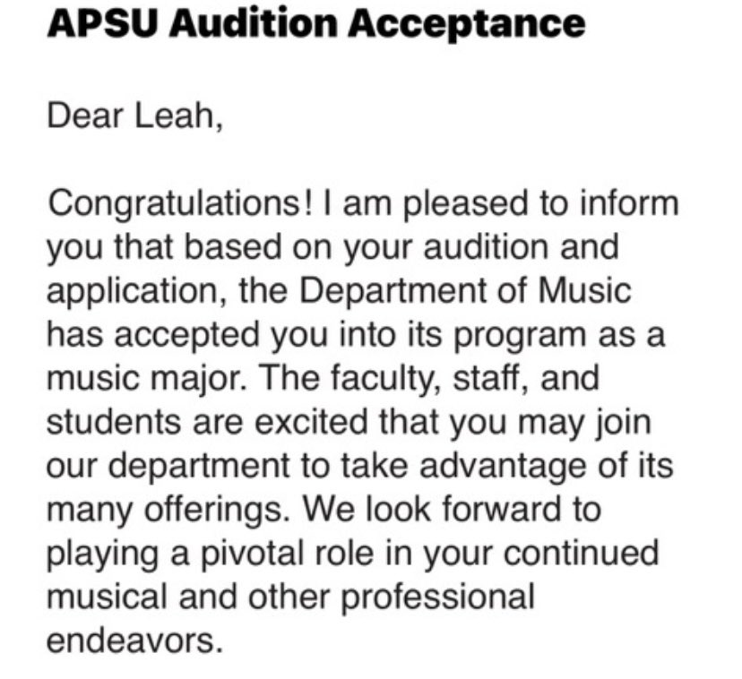 Congratulations Abby Montes!🎺🎼🎹🐅 

Abby auditioned for and was accepted to the the School of Music at both MTSU and Austin Peay.