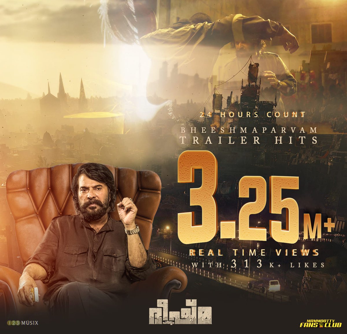 Mollywood's Top Trailer Views (Excluding Direct OTT )[24 Hrs]

1 #Bheeshmaparvam- 3.25M
2 #Lucifer - 3.21M
3 #Kurup - 2.95 M
4 #Aaraattu - 2.58M
5 #RRR - 2.5M
6 #Marakkar - 2.45M
7 #Madhuraraja - 2.4M
8 #Mamangam - 2.2M
9 #Trance - 2M