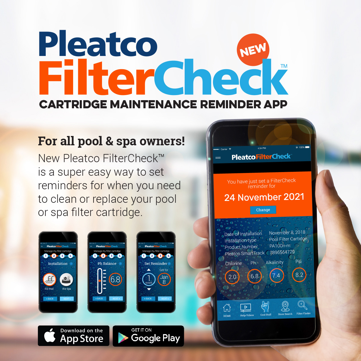 When you switch out your filter cartridge, make sure to download the Pleatco FilterCheck APP so you can set reminders to clean and maintain your cartridge. It’s simple to use and a really effective way to optimize your cleaning schedule. 💦 🙌 🇺🇸 👍 ⏰ #app #clean #filtercheck