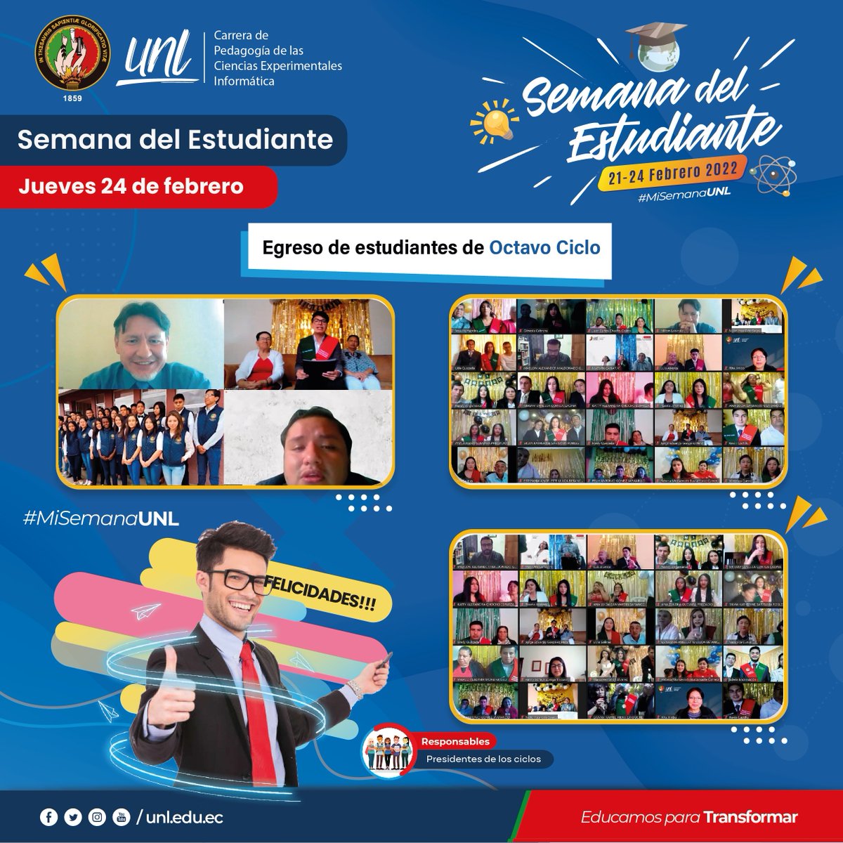 Así finalizamos está Semana del Estudiante 20222🥳

Así también, extendemos nuestras más sinceras felicitaciones a nuestros Estudiantes Egresados de la promoción 2018-2022.🥳💻

¡Éxitos y bendiciones a todos!🤩🎉

#YoSoyUNL
#InformaticaUNL2022
#EducamosParaTransformar