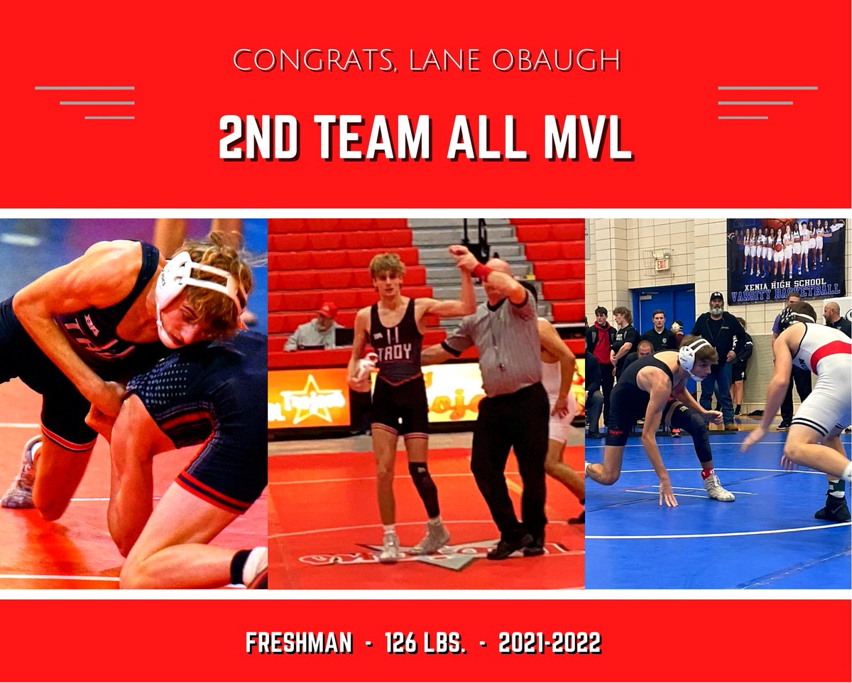 The_Pedwards's tweet photo. Congrats to @LaneObaugh for a great freshman wrestling season! He finished 22-4 with 17 pins. He finished 2nd at the MVL Championships, and was voted 2nd Team All MVL! @Wrestling_Troy @MVLathletics #ForTroy #EUTrained https://t.co/52F0czOgkA