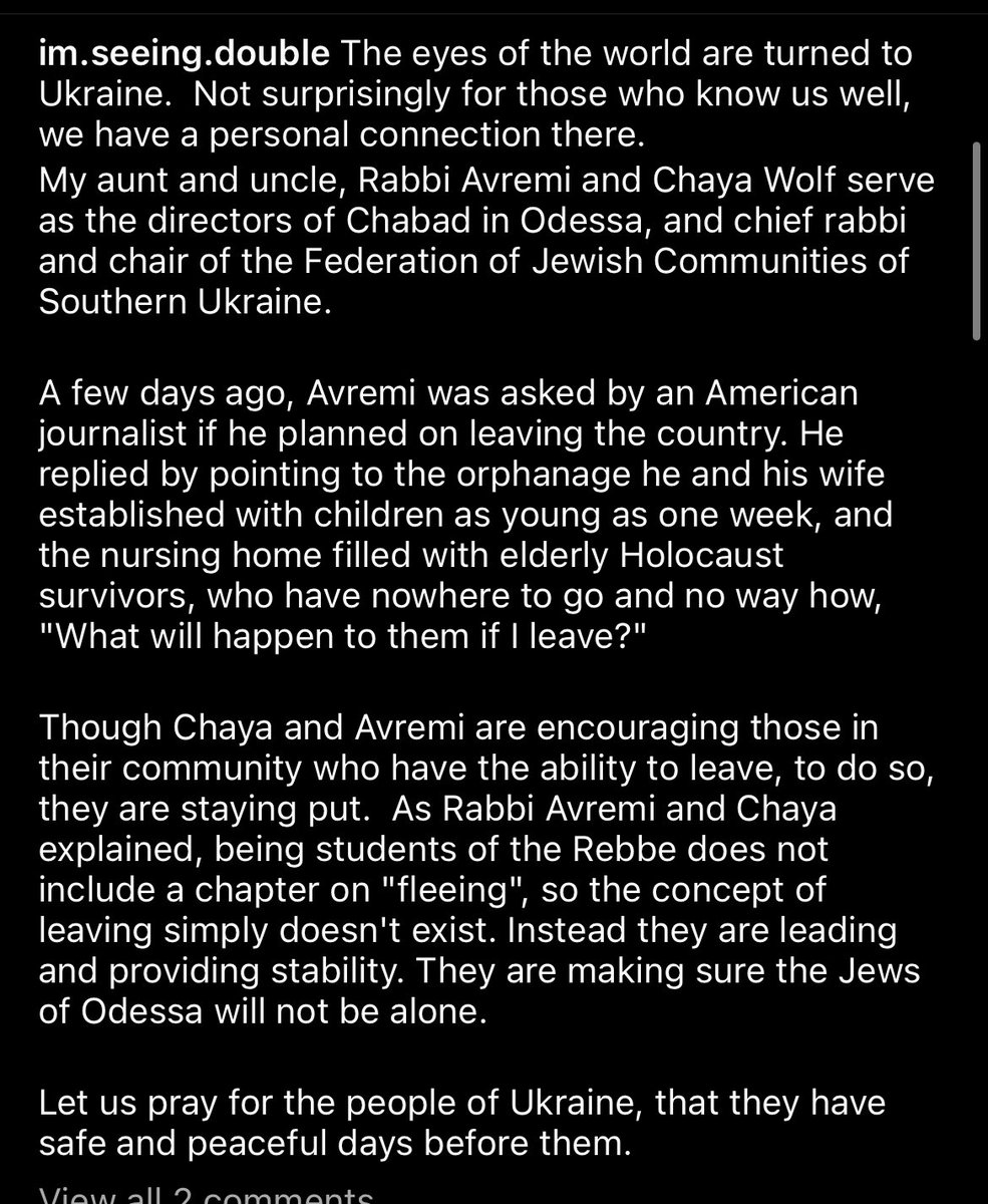 My chabad rebbetzin from the University of Oregon wrote this post and I’m sharing it here, in awe of her family’s bravery and commitment to their community in Ukraine.