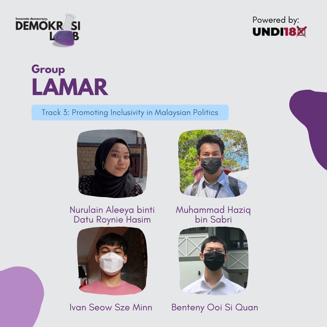 demokrasilab's tweet photo. Introducing group 'LAMAR'!
Retweet this tweet to help this group win the People's Choice Award!
--
Memperkenalkan kumpulan 'LAMAR'!
Tweet semula tweet ini untuk membantu kumpulan ini menang People's Choice Award!
#DemokrasiLab #UNDI18 https://t.co/BgiFPDQFEP