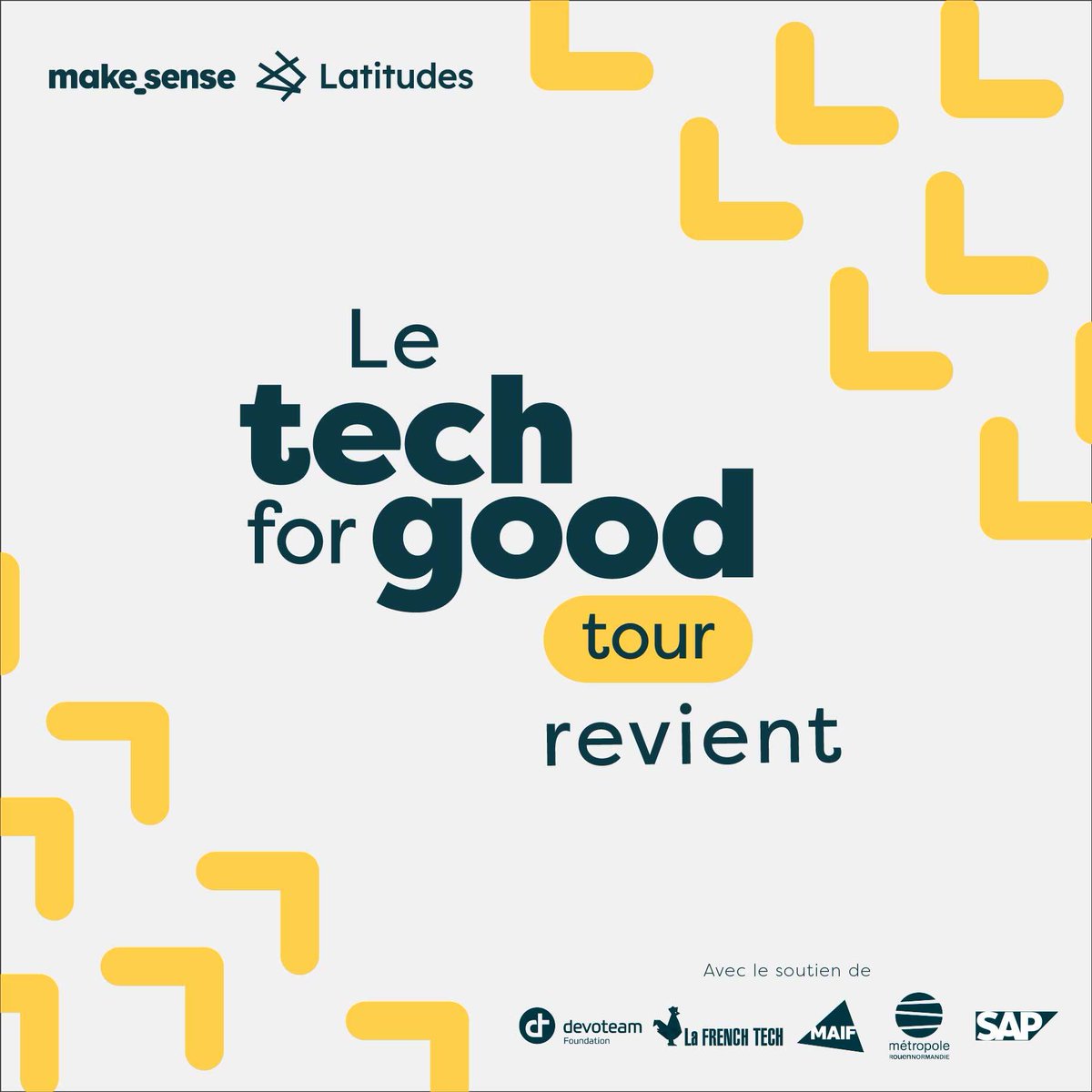 Le <a href="/TfGTour/">Tech for Good Tour</a> revient pour une quatrième édition à l’initiative de <a href="/makesense/">makesense</a> et de @LatitudesTfG. Tout ça pour accélérer les réflexions et actions pour construire une tech plus engagée et responsable. 🦾

📍 Rendez-vous ici : techforgoodtour.com