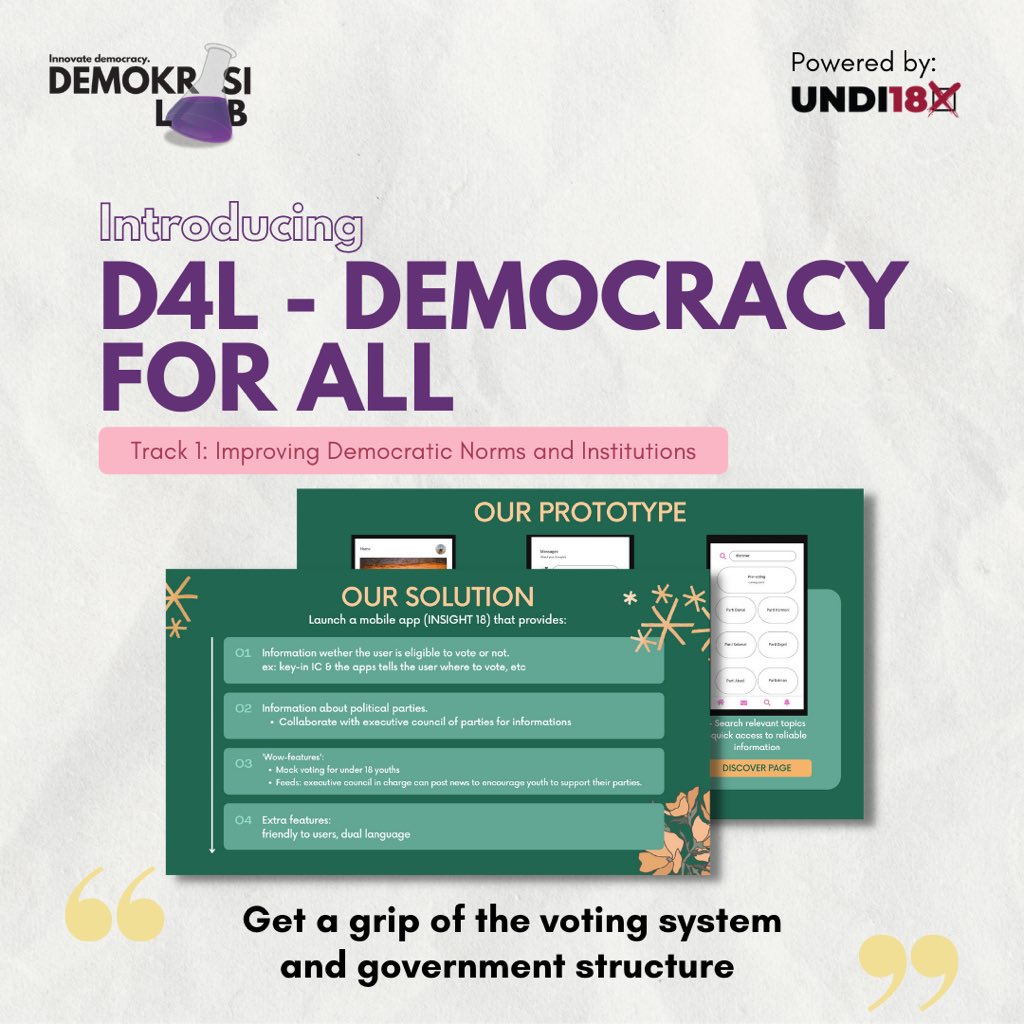 demokrasilab's tweet photo. Introducing group 'D4L - Democracy For All'!
Retweet this tweet to help this group win the People's Choice Award!
--
Memperkenalkan kumpulan 'D4L - Democracy For All'!
Tweet semula tweet ini untuk membantu kumpulan ini menang People's Choice Award!
#DemokrasiLab #UNDI18 https://t.co/qeNASPAYcK