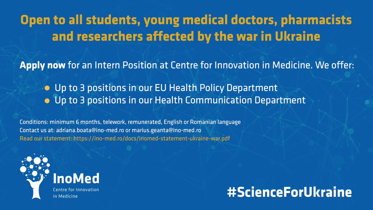 InoMedRo's tweet photo. #Science and #innovation must continue to improve our lives in good and bad times, in times of war or peace. Scientists and innovators should not stop because the war has begun and they will not.
#ScienceForUkraine #InoMed #UkraineWar 
Apply now: https://t.co/bIu12PeV2Z https://t.co/FEDiLUZyeA