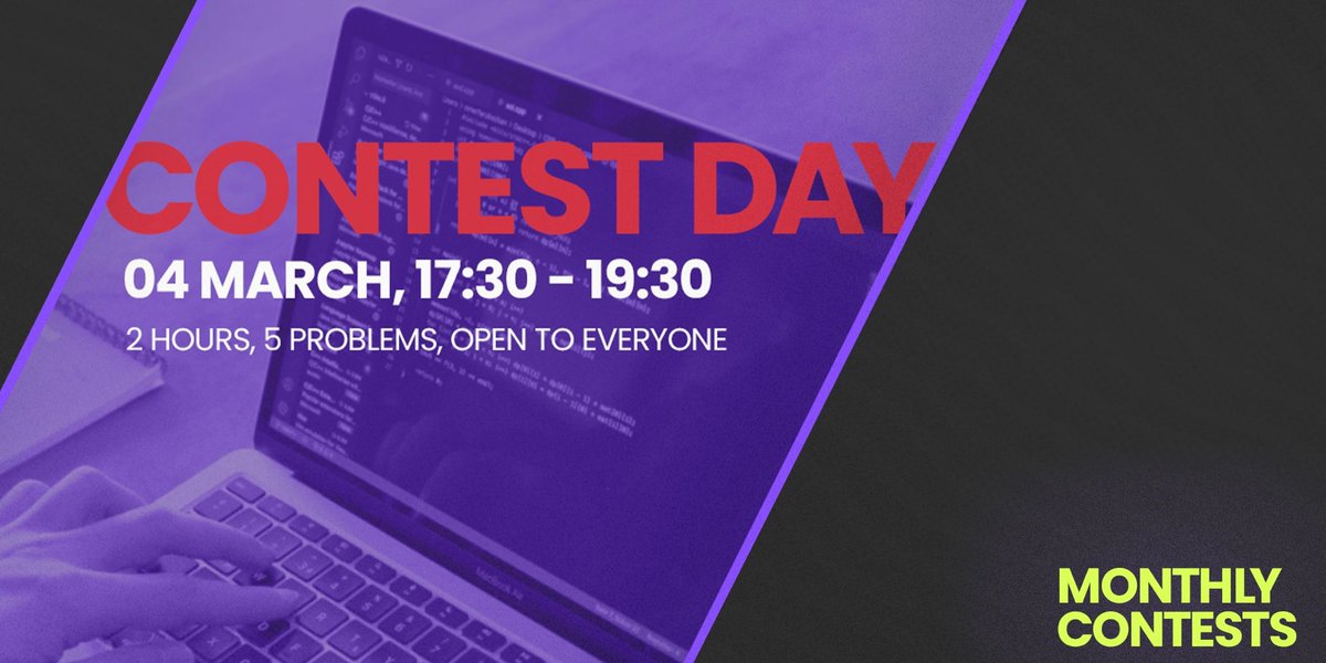 algoleague's tweet image. Brace your keyboard! 🏂🏽 Monthly contests kicks off with the first one today at 17:30. 

🔗Join here! algoleague.com/contest/monthl…

#algoleague #inzva #solvetogether